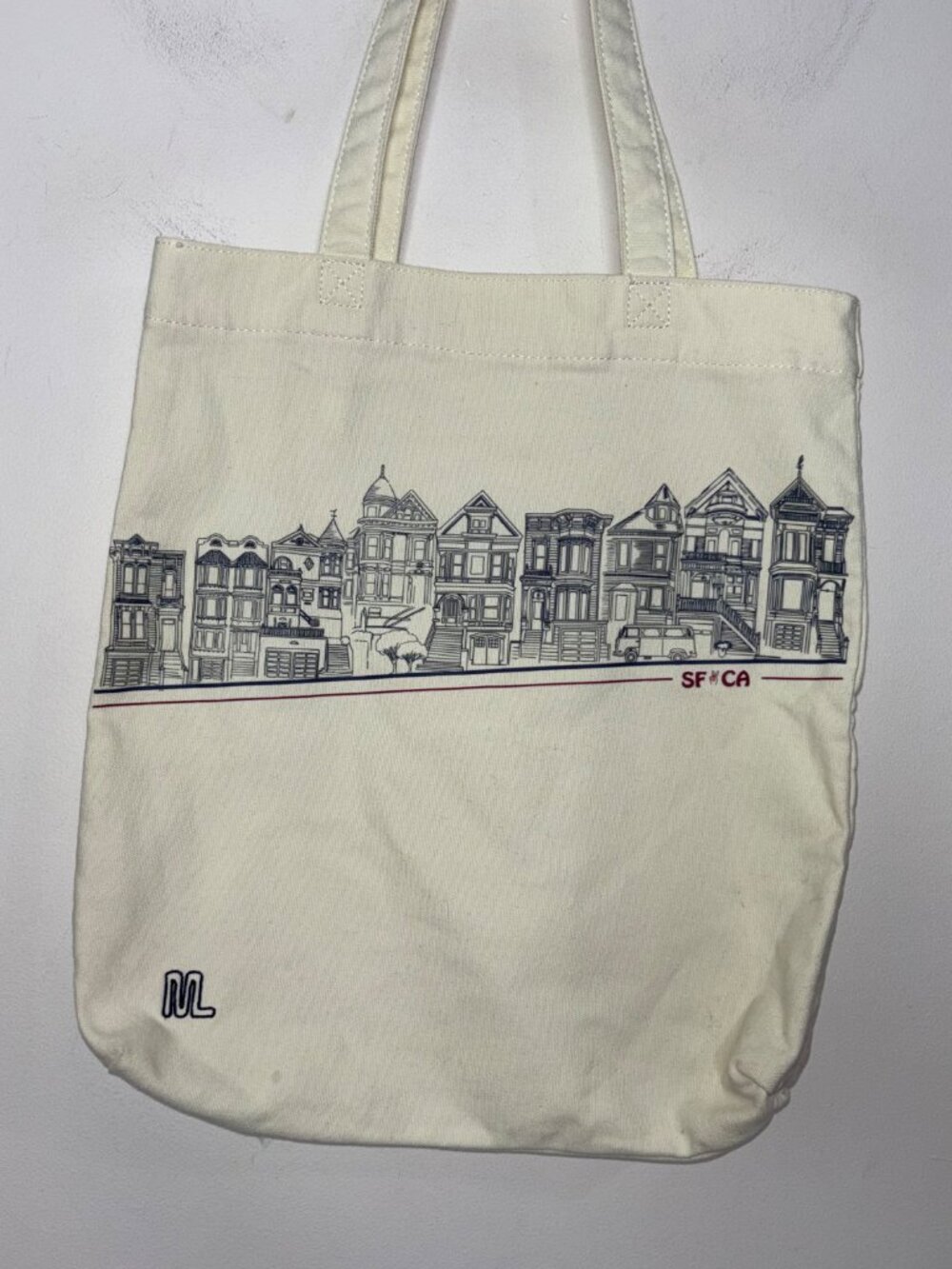 Marine Layer Canvas Tote Bag San Francisco Iconic Scene Graphic Art 14" x 16"